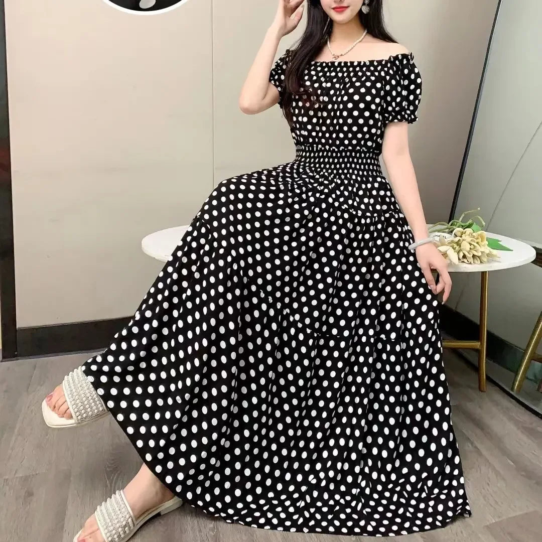 SaneShoppe - Cotton Silk Dresses Women's 2025 Summer New High Waist Printed Dress Slim Artificial Cotton Long Dress Bohemian Floral Dress