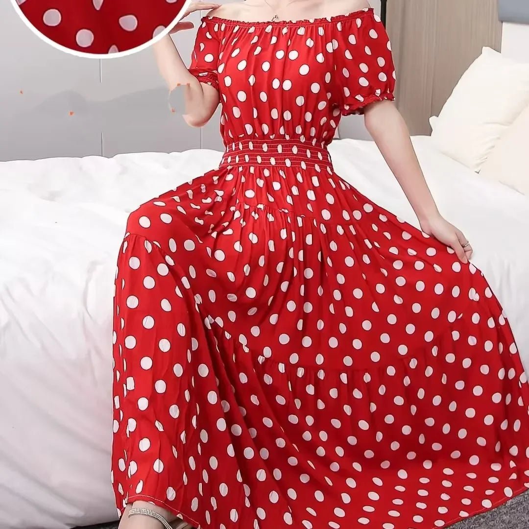 SaneShoppe - Cotton Silk Dresses Women's 2025 Summer New High Waist Printed Dress Slim Artificial Cotton Long Dress Bohemian Floral Dress