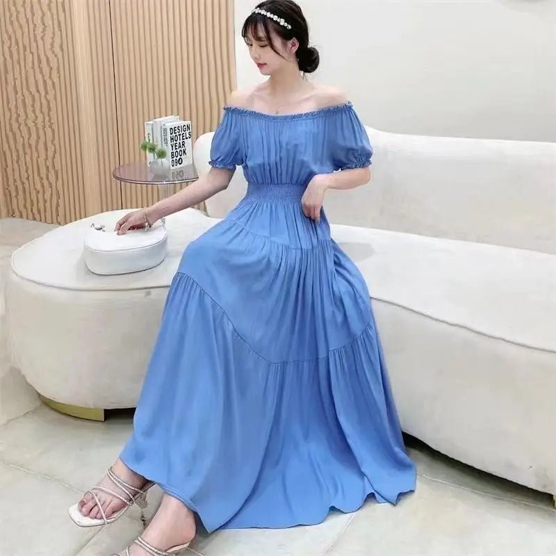 SaneShoppe - Cotton Silk Dresses Women's 2025 Summer New High Waist Printed Dress Slim Artificial Cotton Long Dress Bohemian Floral Dress