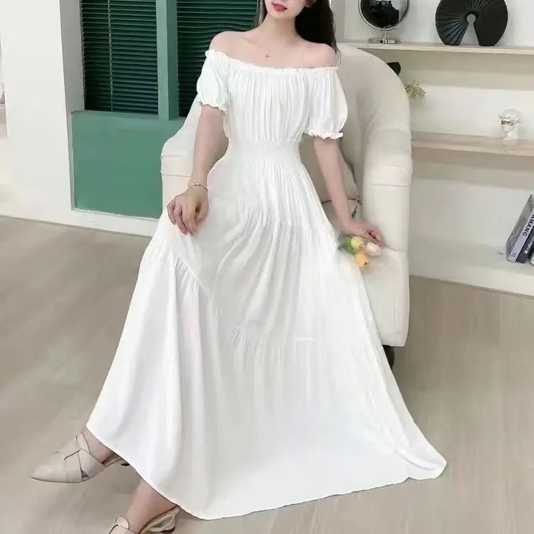 SaneShoppe - Cotton Silk Dresses Women's 2025 Summer New High Waist Printed Dress Slim Artificial Cotton Long Dress Bohemian Floral Dress