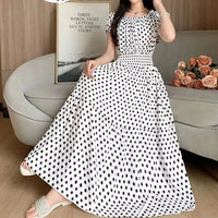 SaneShoppe - Cotton Silk Dresses Women's 2025 Summer New High Waist Printed Dress Slim Artificial Cotton Long Dress Bohemian Floral Dress