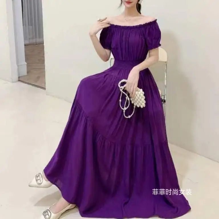 SaneShoppe - Cotton Silk Dresses Women's 2025 Summer New High Waist Printed Dress Slim Artificial Cotton Long Dress Bohemian Floral Dress