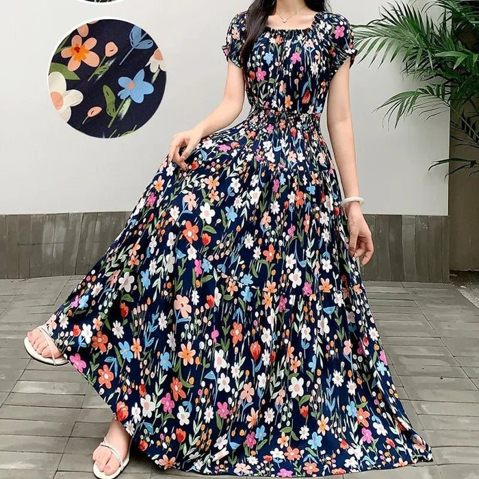 SaneShoppe-2025 Women's High Waist Printed Bohemian Floral Cotton Dress