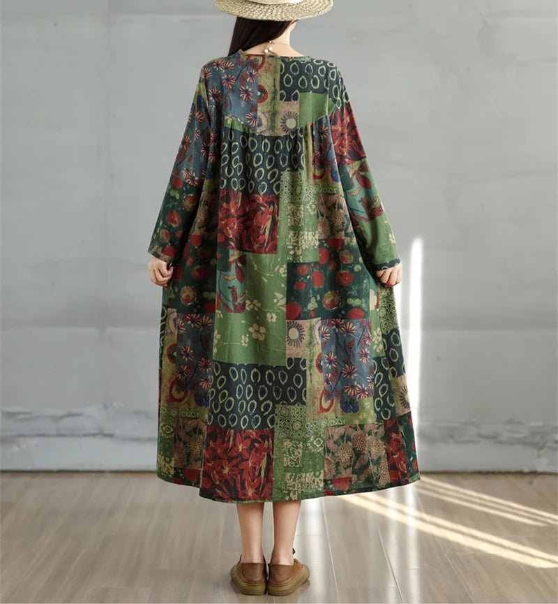 SaneShoppe-Elegant Floral Print Vintage Dress for Women Spring Autumn 2025