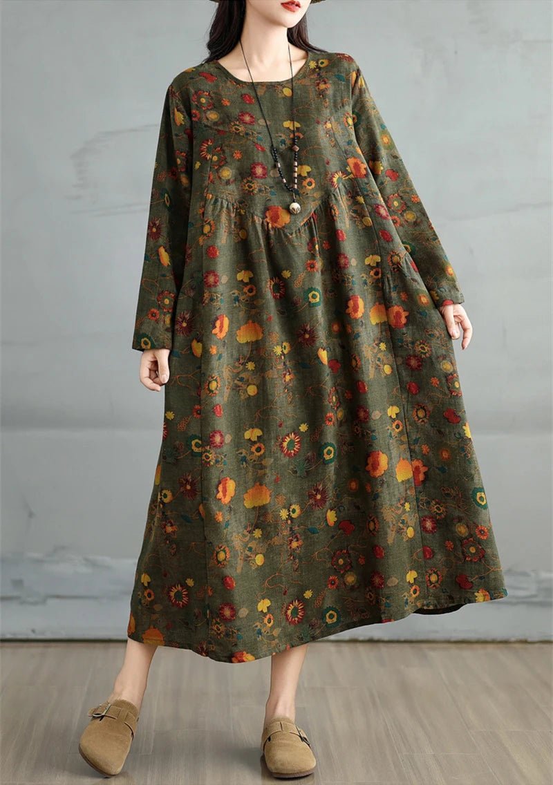 SaneShoppe-Elegant Floral Print Vintage Dress for Women Spring Autumn 2025