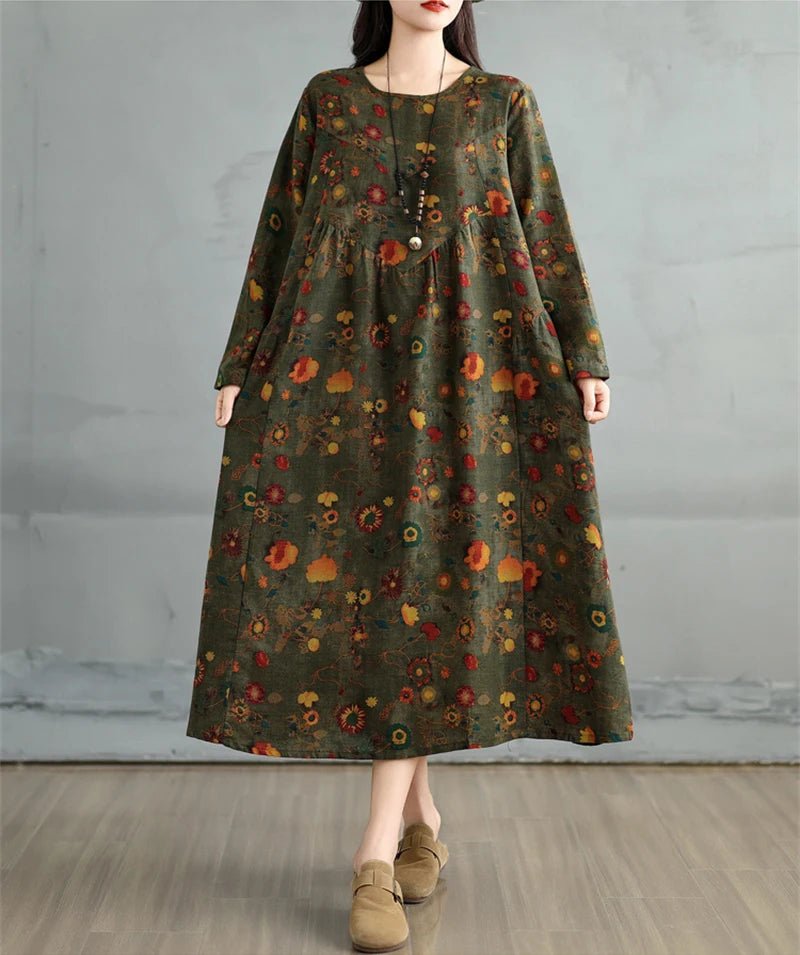 SaneShoppe-Elegant Floral Print Vintage Dress for Women Spring Autumn 2025