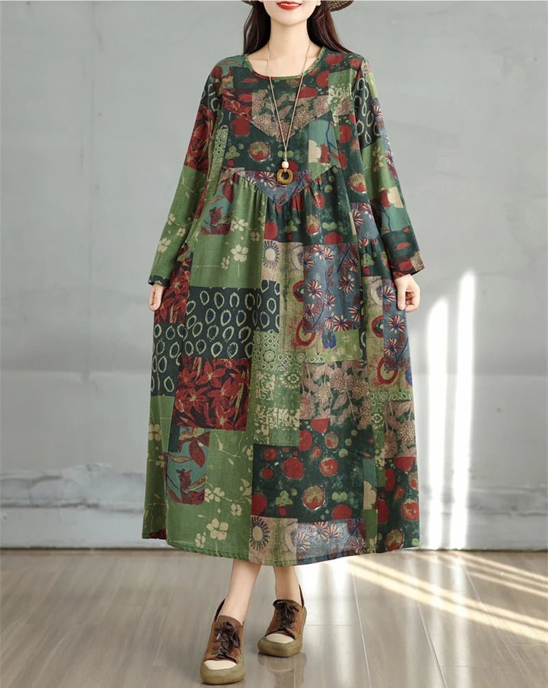 SaneShoppe-Elegant Floral Print Vintage Dress for Women Spring Autumn 2025