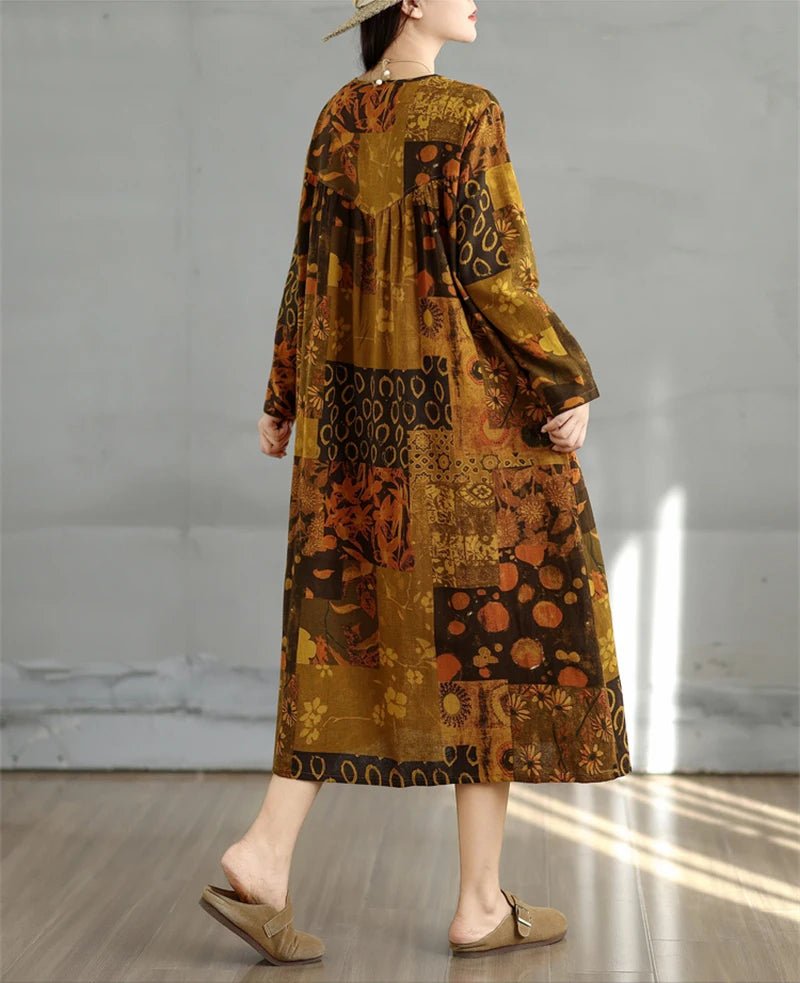 SaneShoppe-Elegant Floral Print Vintage Dress for Women Spring Autumn 2025