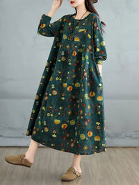 SaneShoppe-Elegant Floral Print Vintage Dress for Women Spring Autumn 2025