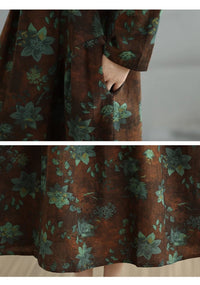 SaneShoppe-Elegant Floral Print Vintage Dress for Women Spring Autumn 2025