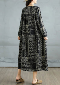 SaneShoppe-Elegant Floral Print Vintage Dress for Women Spring Autumn 2025