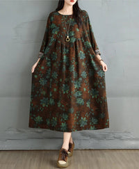 SaneShoppe-Elegant Floral Print Vintage Dress for Women Spring Autumn 2025