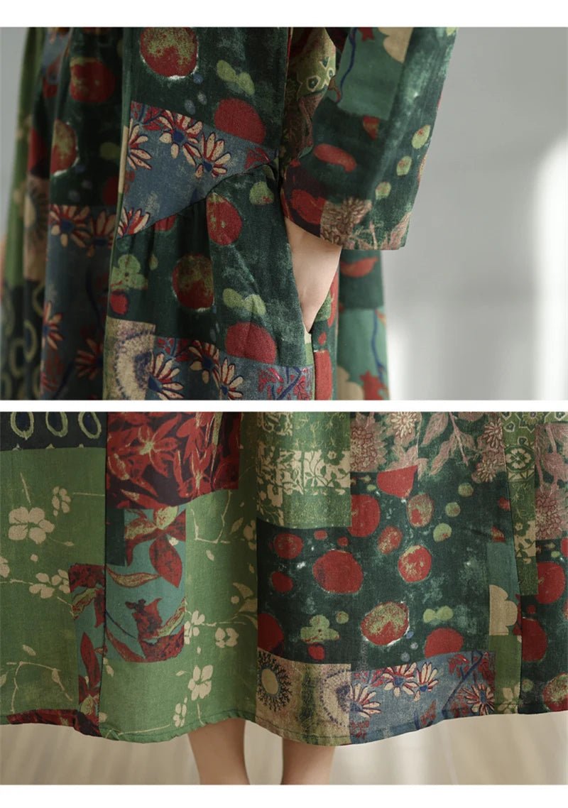 SaneShoppe-Elegant Floral Print Vintage Dress for Women Spring Autumn 2025