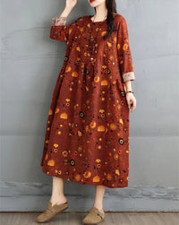 SaneShoppe-Elegant Floral Print Vintage Dress for Women Spring Autumn 2025