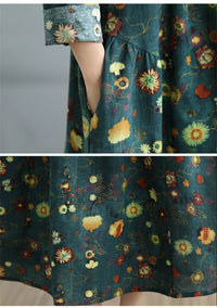 SaneShoppe-Elegant Floral Print Vintage Dress for Women Spring Autumn 2025