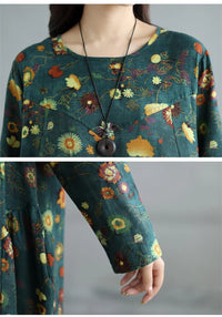 SaneShoppe-Elegant Floral Print Vintage Dress for Women Spring Autumn 2025
