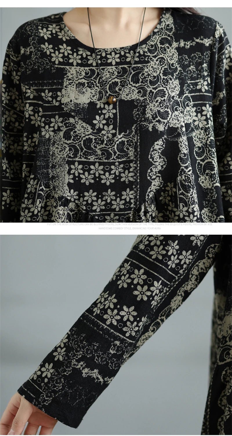 SaneShoppe-Elegant Floral Print Vintage Dress for Women Spring Autumn 2025