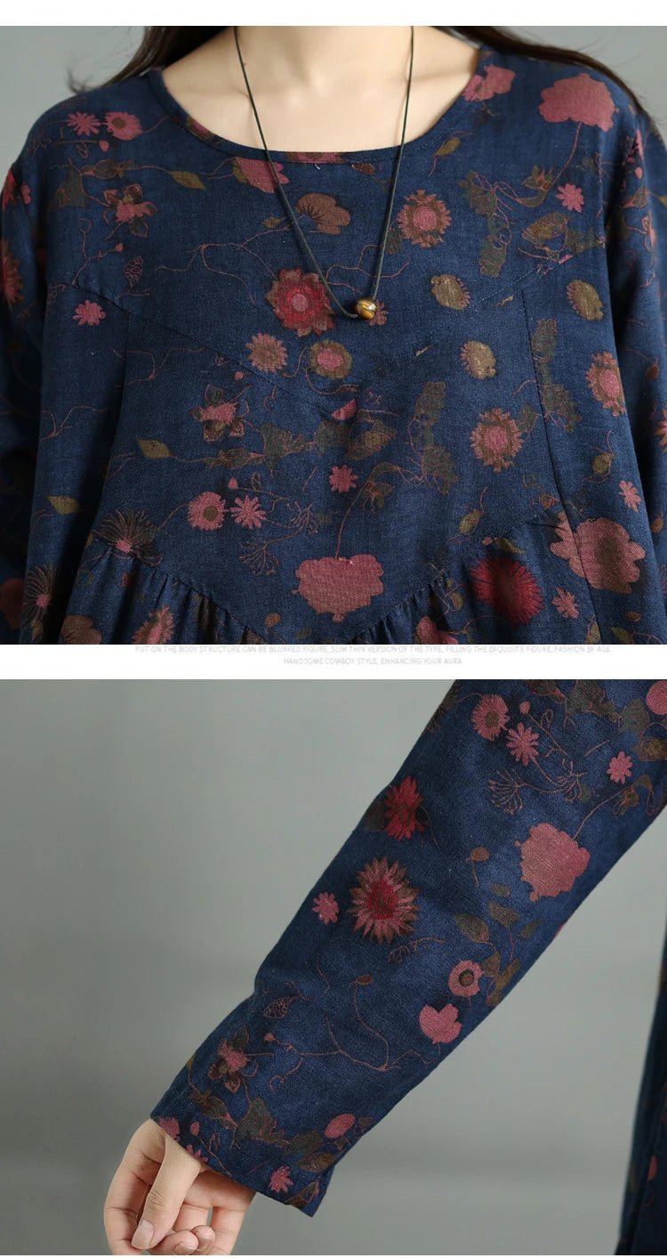 SaneShoppe-Elegant Floral Print Vintage Dress for Women Spring Autumn 2025