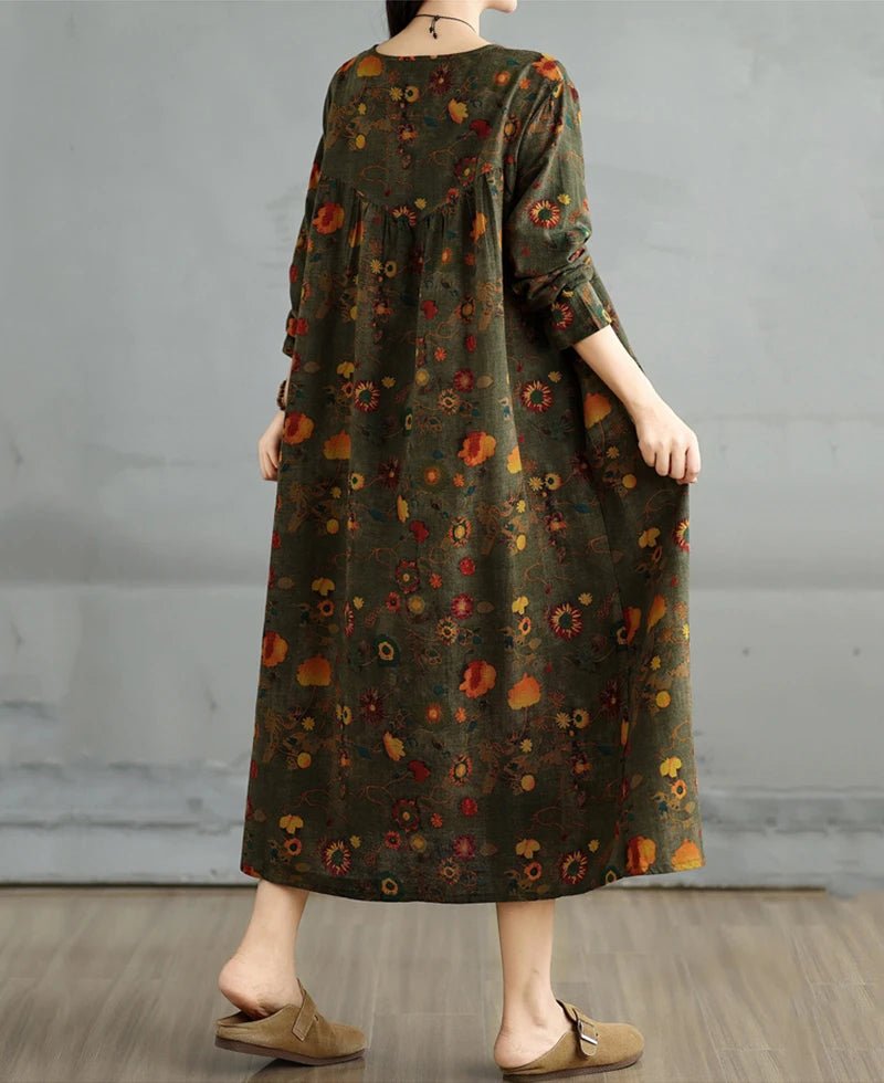 SaneShoppe-Elegant Floral Print Vintage Dress for Women Spring Autumn 2025