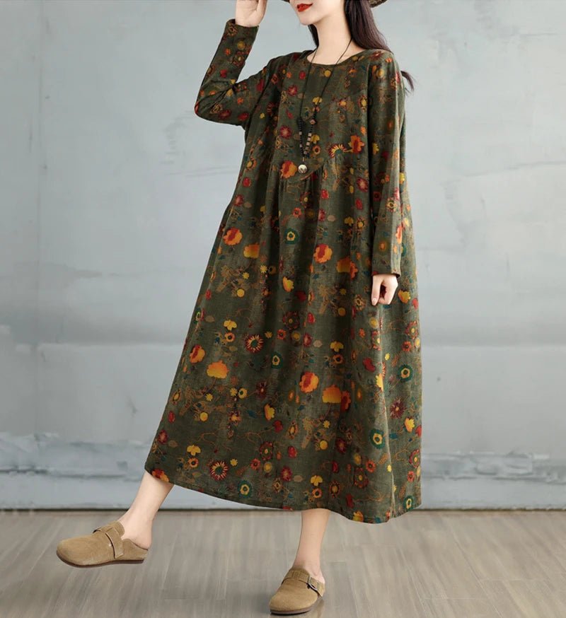 SaneShoppe-Elegant Floral Print Vintage Dress for Women Spring Autumn 2025