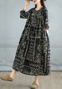 SaneShoppe-Elegant Floral Print Vintage Dress for Women Spring Autumn 2025