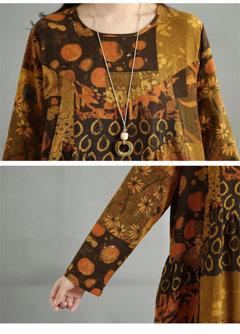 SaneShoppe-Elegant Floral Print Vintage Dress for Women Spring Autumn 2025