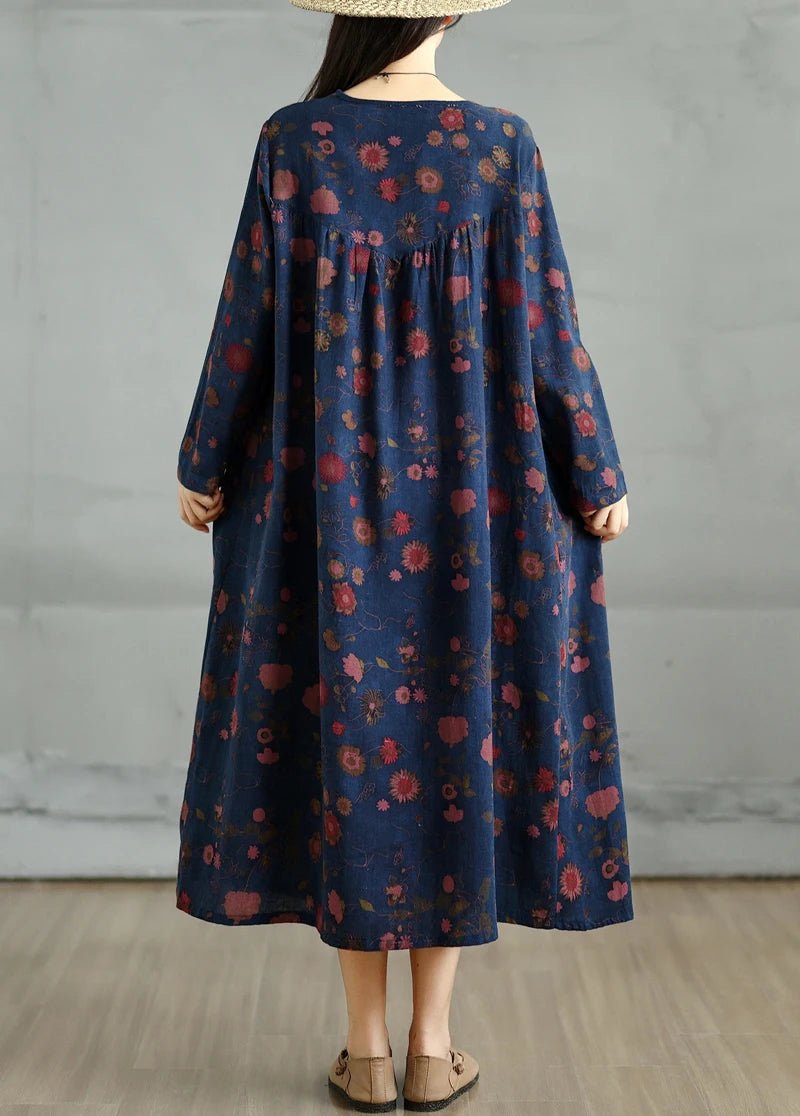 SaneShoppe-Elegant Floral Print Vintage Dress for Women Spring Autumn 2025