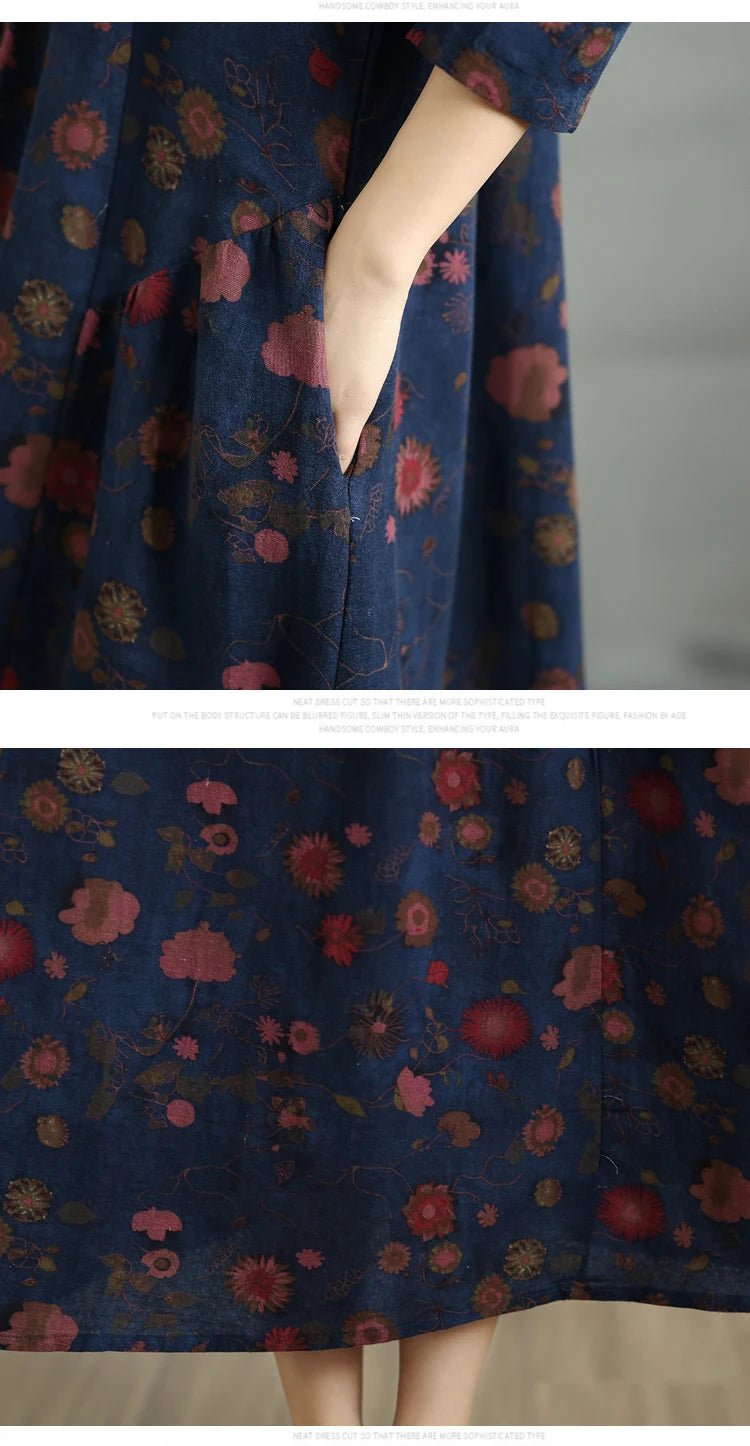 SaneShoppe-Elegant Floral Print Vintage Dress for Women Spring Autumn 2025
