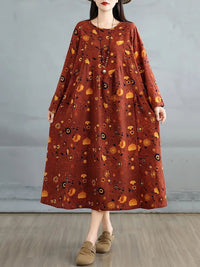 SaneShoppe-Elegant Floral Print Vintage Dress for Women Spring Autumn 2025