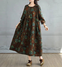 SaneShoppe-Elegant Floral Print Vintage Dress for Women Spring Autumn 2025