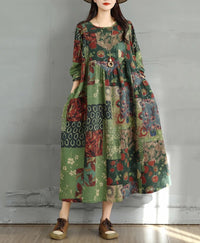 SaneShoppe-Elegant Floral Print Vintage Dress for Women Spring Autumn 2025