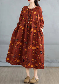 SaneShoppe-Elegant Floral Print Vintage Dress for Women Spring Autumn 2025