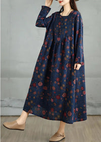 SaneShoppe-Elegant Floral Print Vintage Dress for Women Spring Autumn 2025