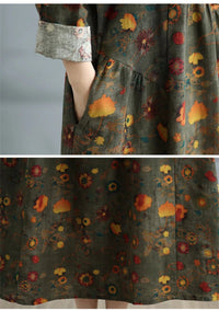 SaneShoppe-Elegant Floral Print Vintage Dress for Women Spring Autumn 2025