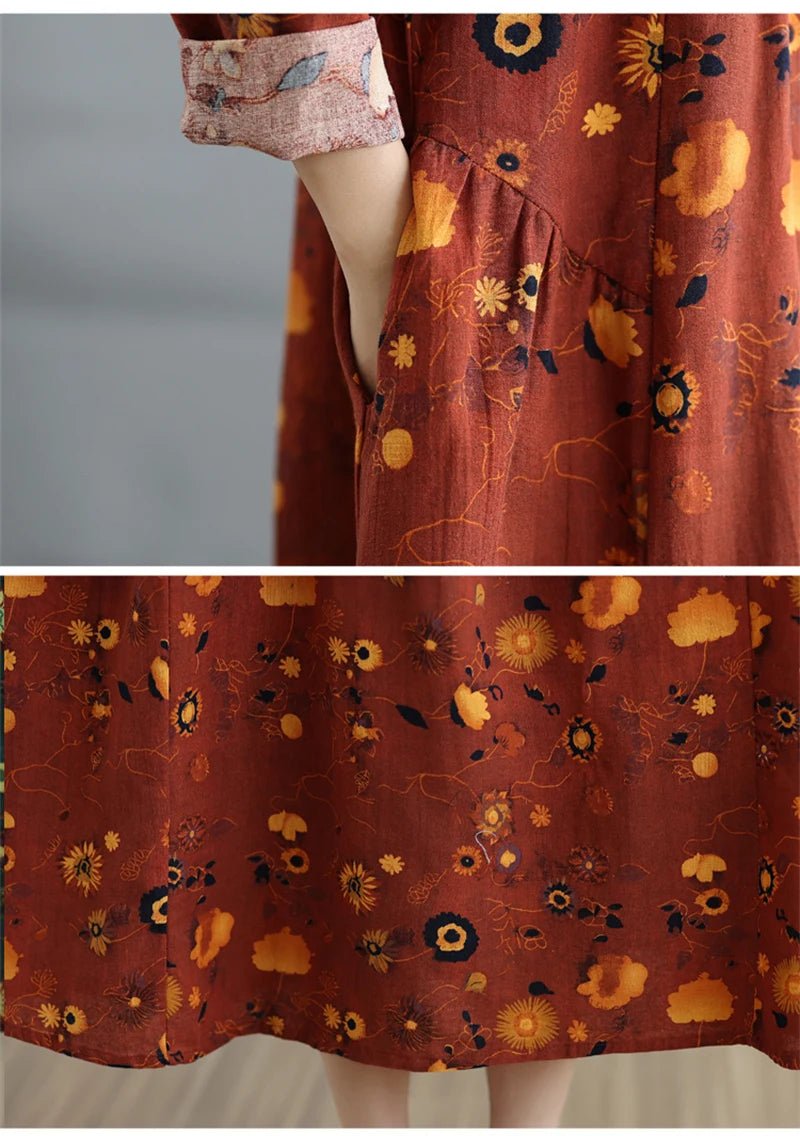 SaneShoppe-Elegant Floral Print Vintage Dress for Women Spring Autumn 2025