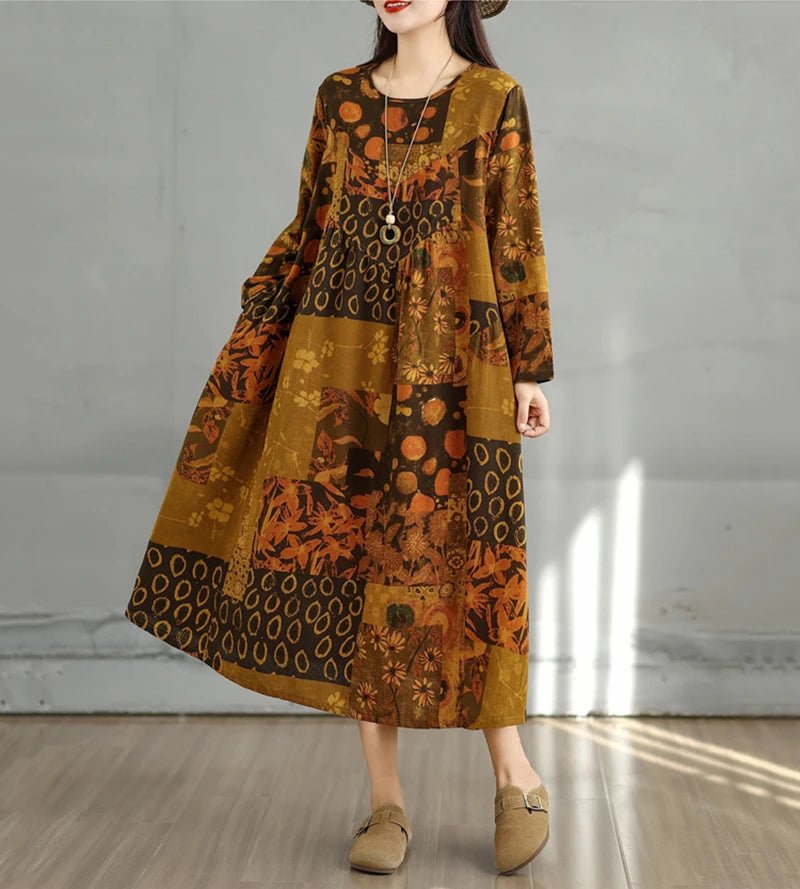 SaneShoppe-Elegant Floral Print Vintage Dress for Women Spring Autumn 2025