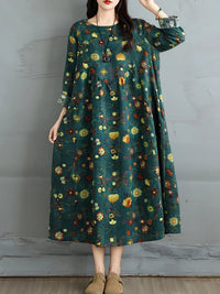 SaneShoppe-Elegant Floral Print Vintage Dress for Women Spring Autumn 2025