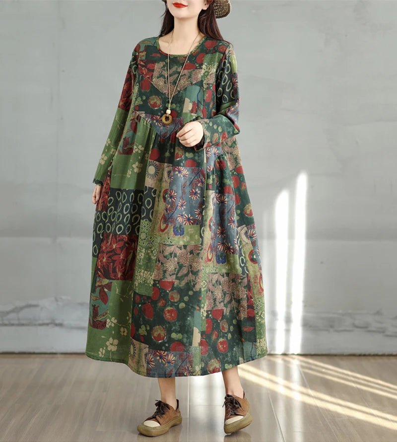 SaneShoppe-Elegant Floral Print Vintage Dress for Women Spring Autumn 2025