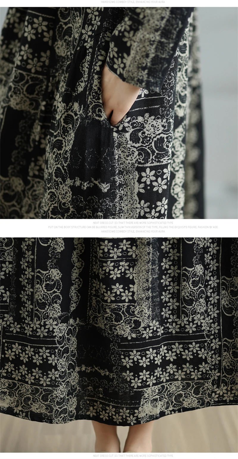 SaneShoppe-Elegant Floral Print Vintage Dress for Women Spring Autumn 2025