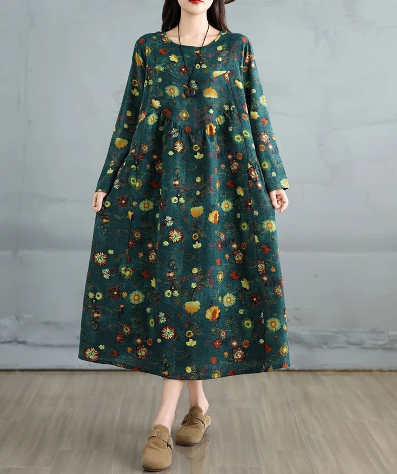 SaneShoppe-Elegant Floral Print Vintage Dress for Women Spring Autumn 2025