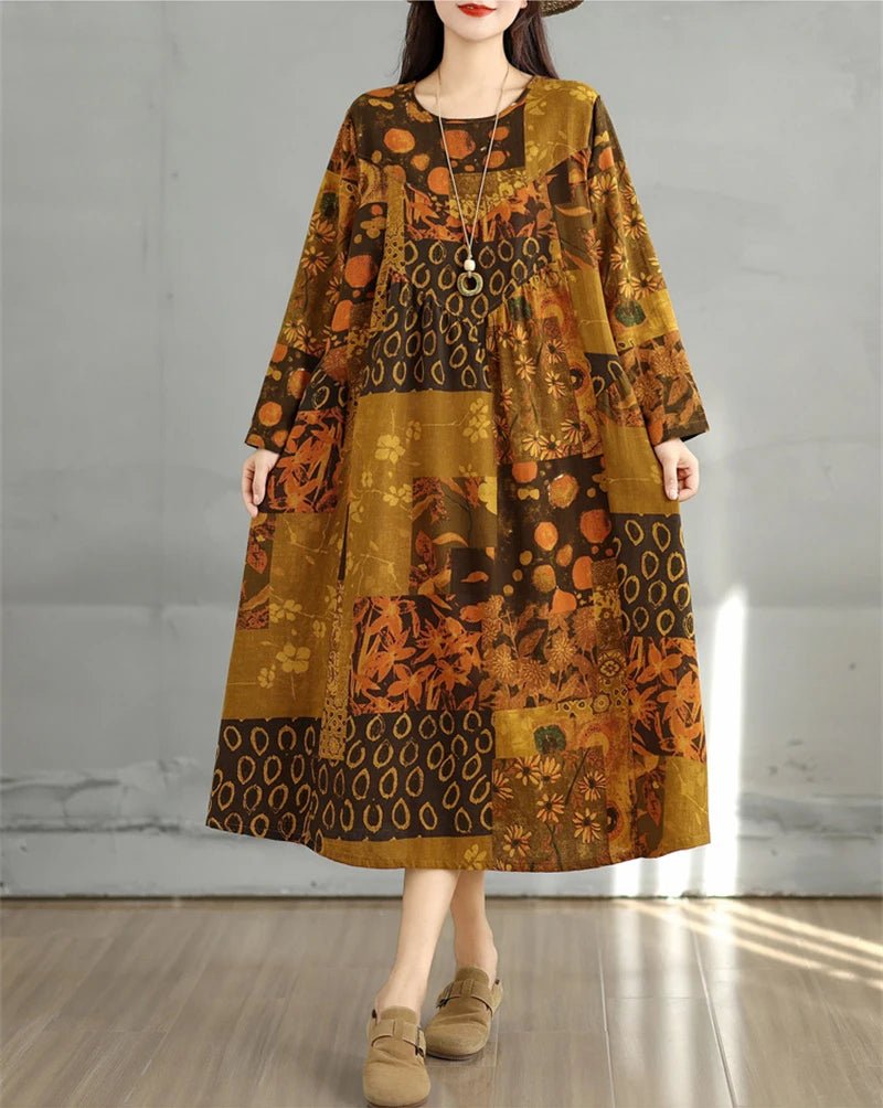 SaneShoppe-Elegant Floral Print Vintage Dress for Women Spring Autumn 2025