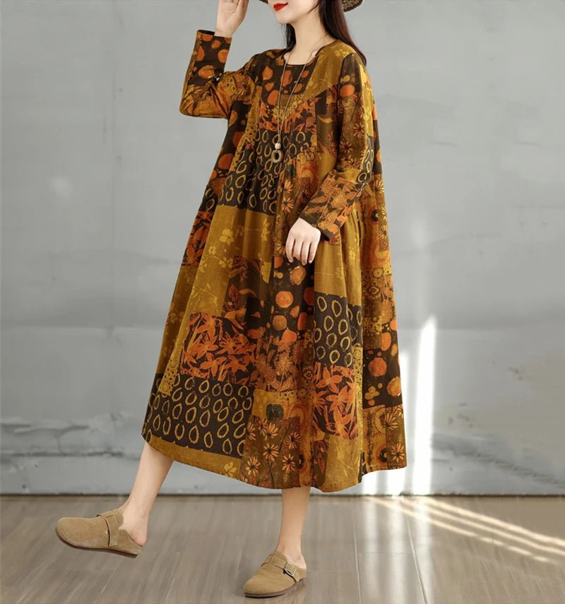 SaneShoppe-Elegant Floral Print Vintage Dress for Women Spring Autumn 2025
