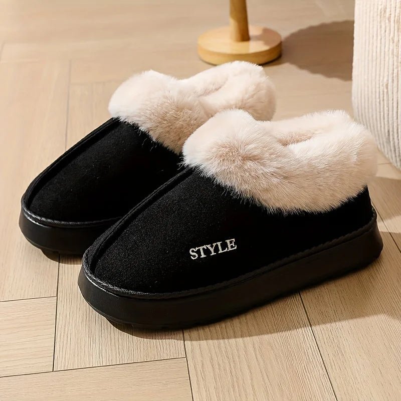 SaneShoppe - Couple's Luxury Comfortable Warm Fleece Lined Winter Slippers - Elegant, Warm, and Comfortable Thick Sole Indoor