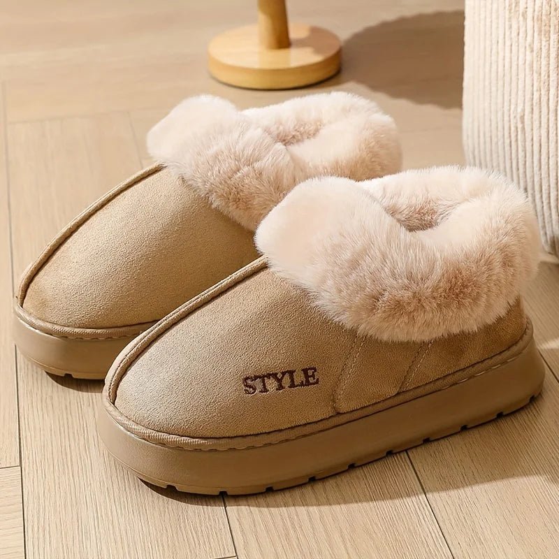 SaneShoppe - Couple's Luxury Comfortable Warm Fleece Lined Winter Slippers - Elegant, Warm, and Comfortable Thick Sole Indoor