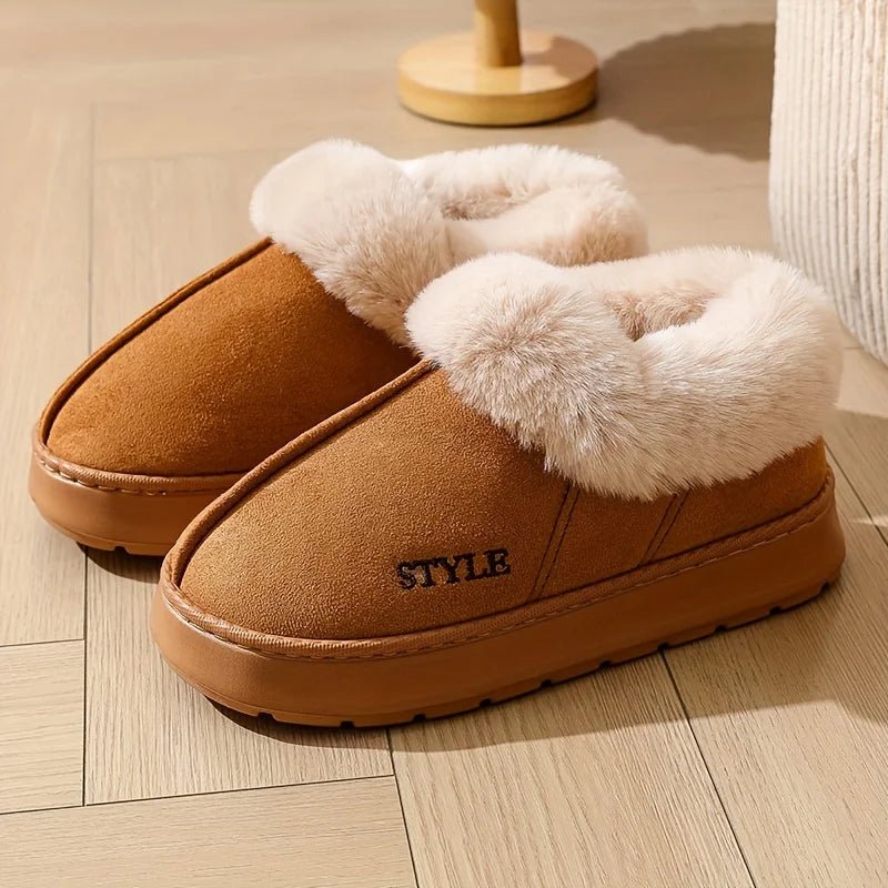 SaneShoppe - Couple's Luxury Comfortable Warm Fleece Lined Winter Slippers - Elegant, Warm, and Comfortable Thick Sole Indoor