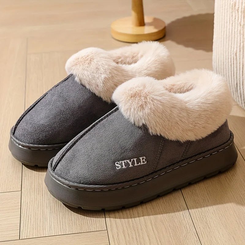 SaneShoppe - Couple's Luxury Comfortable Warm Fleece Lined Winter Slippers - Elegant, Warm, and Comfortable Thick Sole Indoor