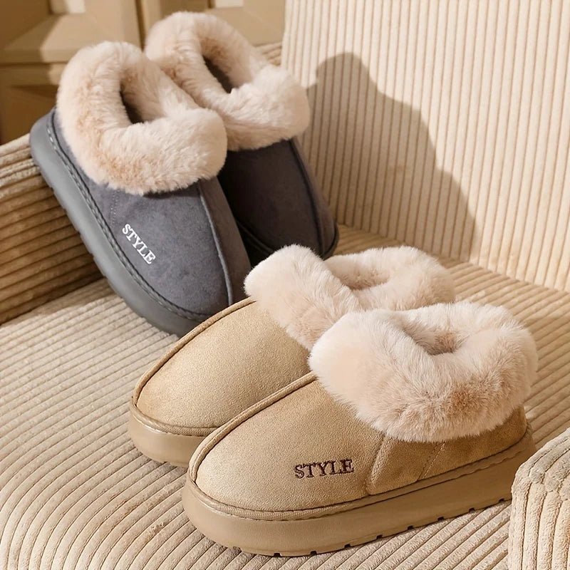 SaneShoppe - Couple's Luxury Comfortable Warm Fleece Lined Winter Slippers - Elegant, Warm, and Comfortable Thick Sole Indoor