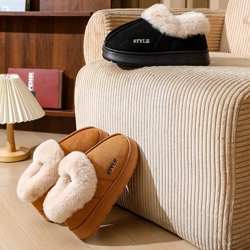 SaneShoppe - Couple's Luxury Comfortable Warm Fleece Lined Winter Slippers - Elegant, Warm, and Comfortable Thick Sole Indoor