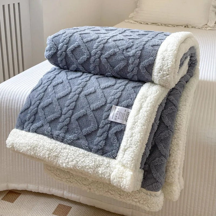 SaneShoppe - Double Layer Fleece Blanket Autumn Winter Thick Warm Office Nap Throw Blankets for Sofa Bed Single Double Soft Plush Comforter