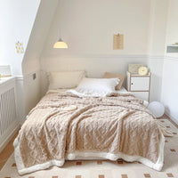 SaneShoppe - Double Layer Fleece Blanket Autumn Winter Thick Warm Office Nap Throw Blankets for Sofa Bed Single Double Soft Plush Comforter